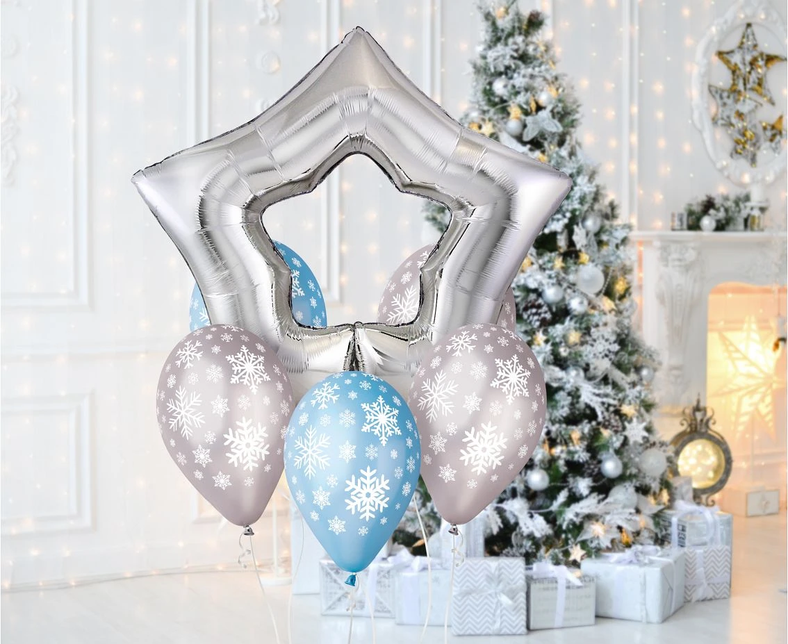 Balony Gemar 12", premium "płatki śniegu", metalik, 5szt. KK